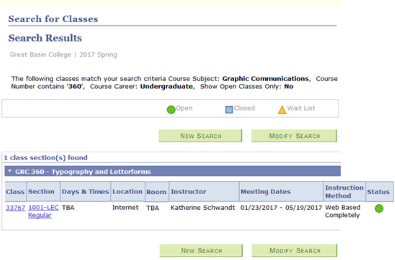 Example Search for Classes MyGBC