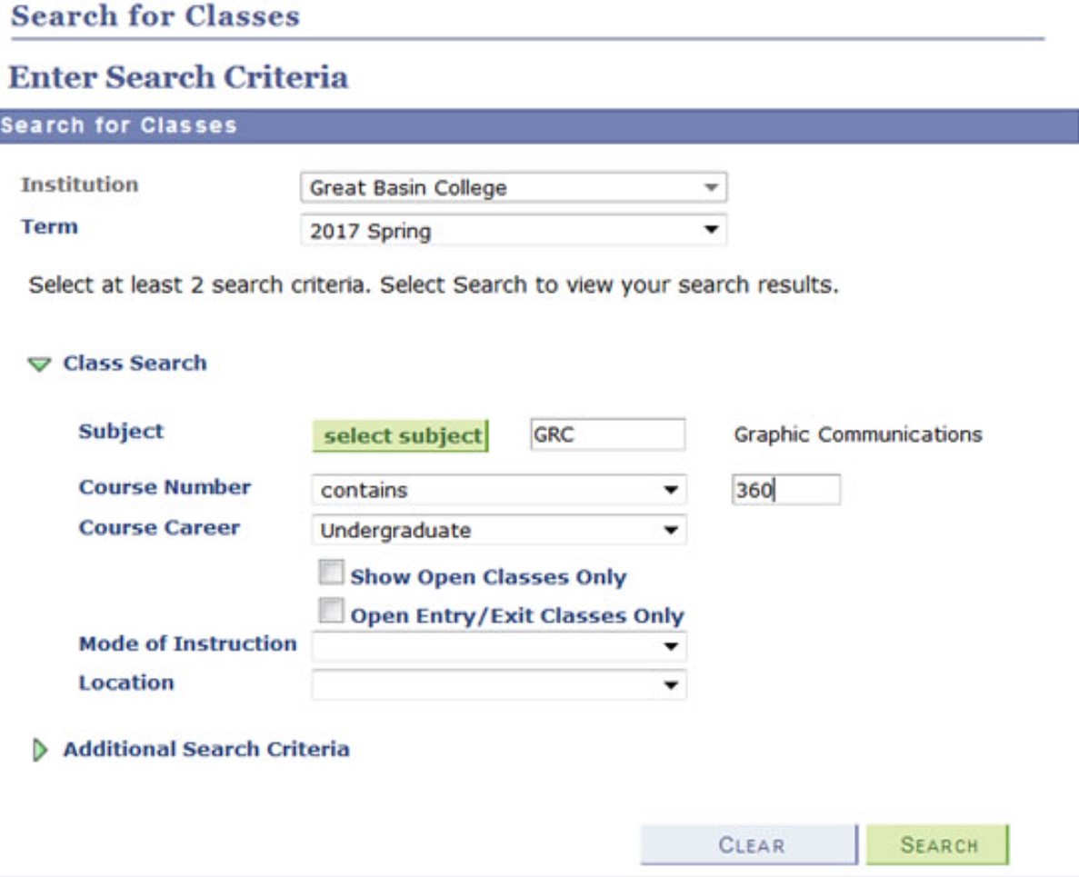 Example Serach Criteria MyGBC