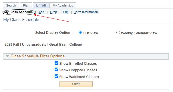 Example My Class Schedule