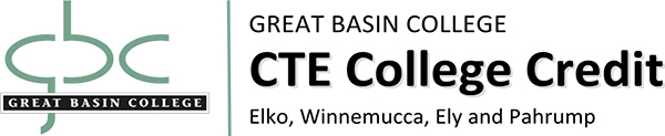 GBC logo, CTE College Credit, Elko Winnemucca, Ely and Pahrump text