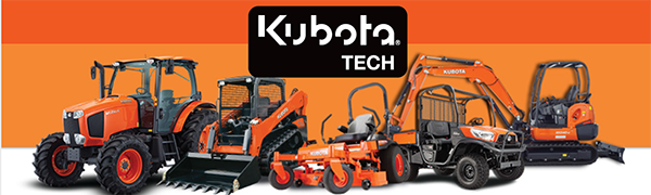 Kuboto TECH Various Kubota diesel equipment against a white and orange background with Kuboto TECH in white text.