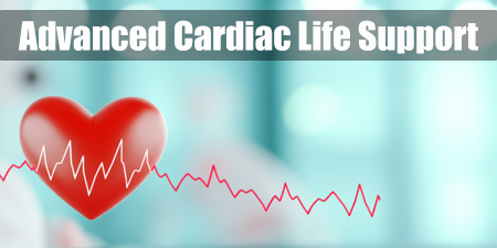 A red heart and EKG line with text, Advanced Cardiac Life Support.